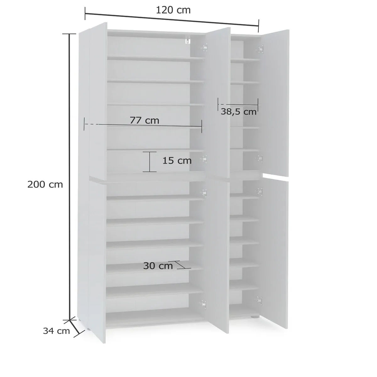 Armadio 6 ante scarpiera ingresso moderna grigio lucido cm 120x34x200h