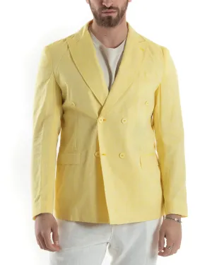 Giacca Uomo Lino Doppiopetto Melangiata Cerimonia Elegante Casual Giallo GIOSAL-G3181A