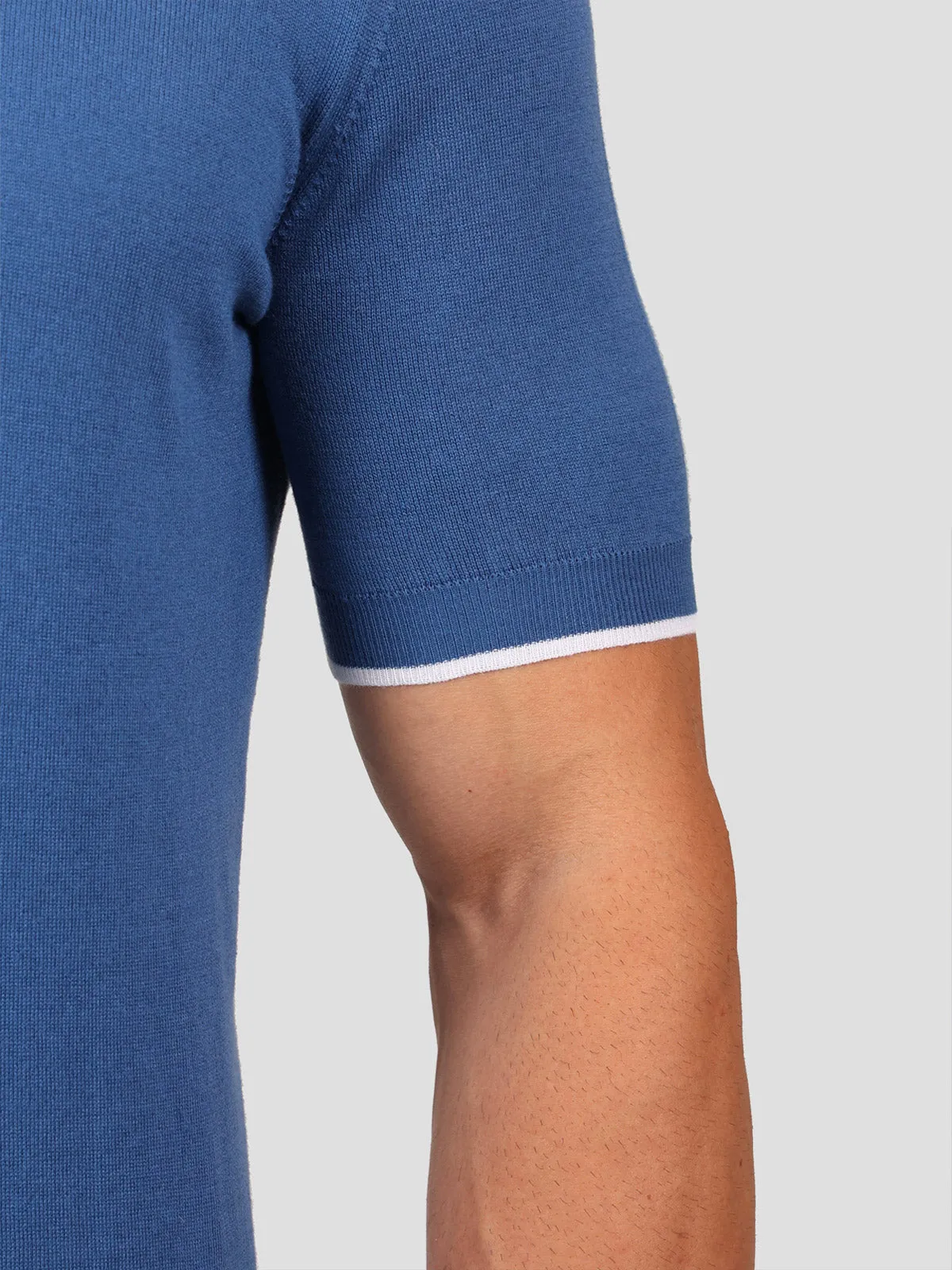 Maglia Polo 80% Cotone - 20% Seta Blu e Bianca