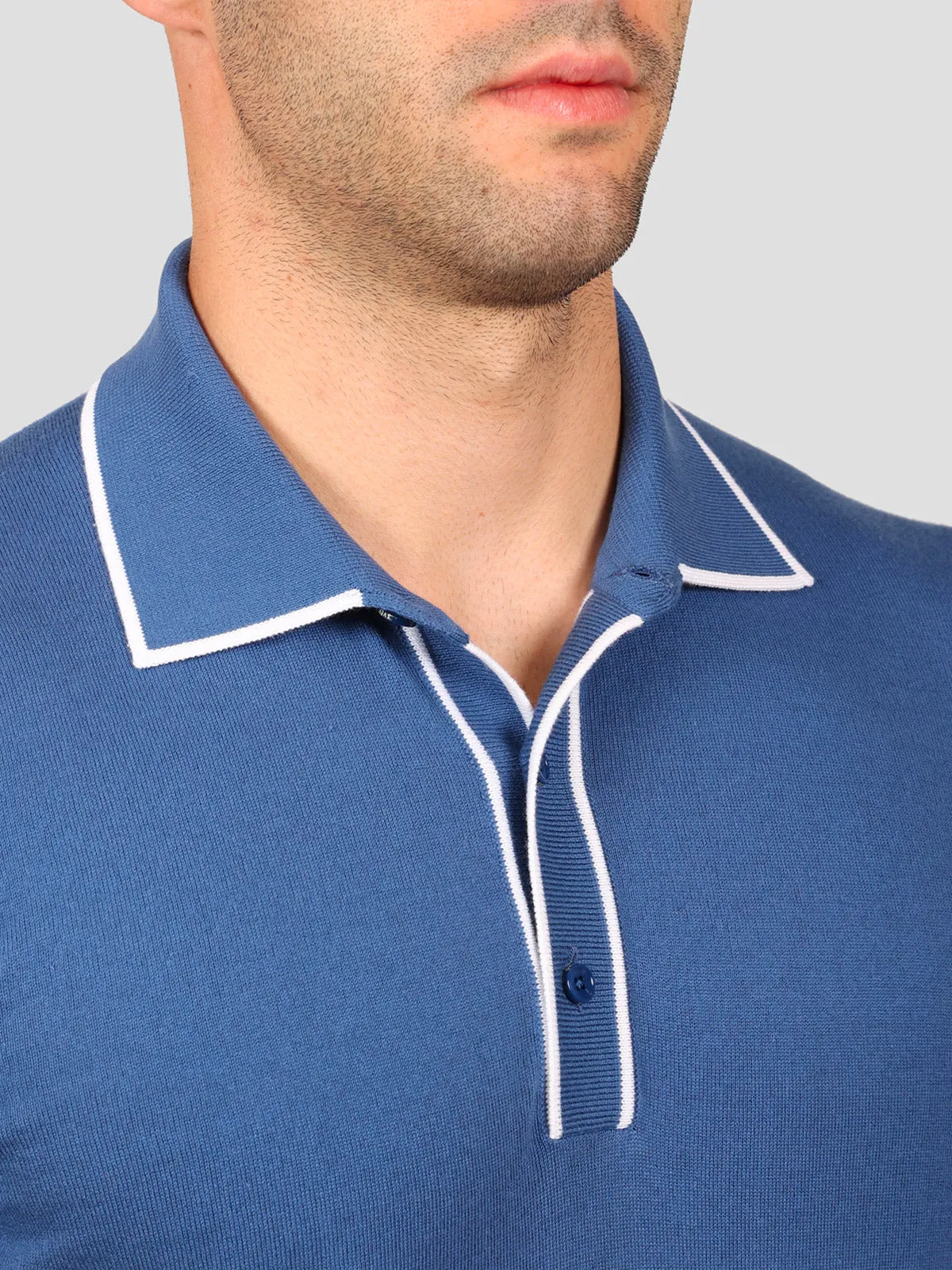 Maglia Polo 80% Cotone - 20% Seta Blu e Bianca