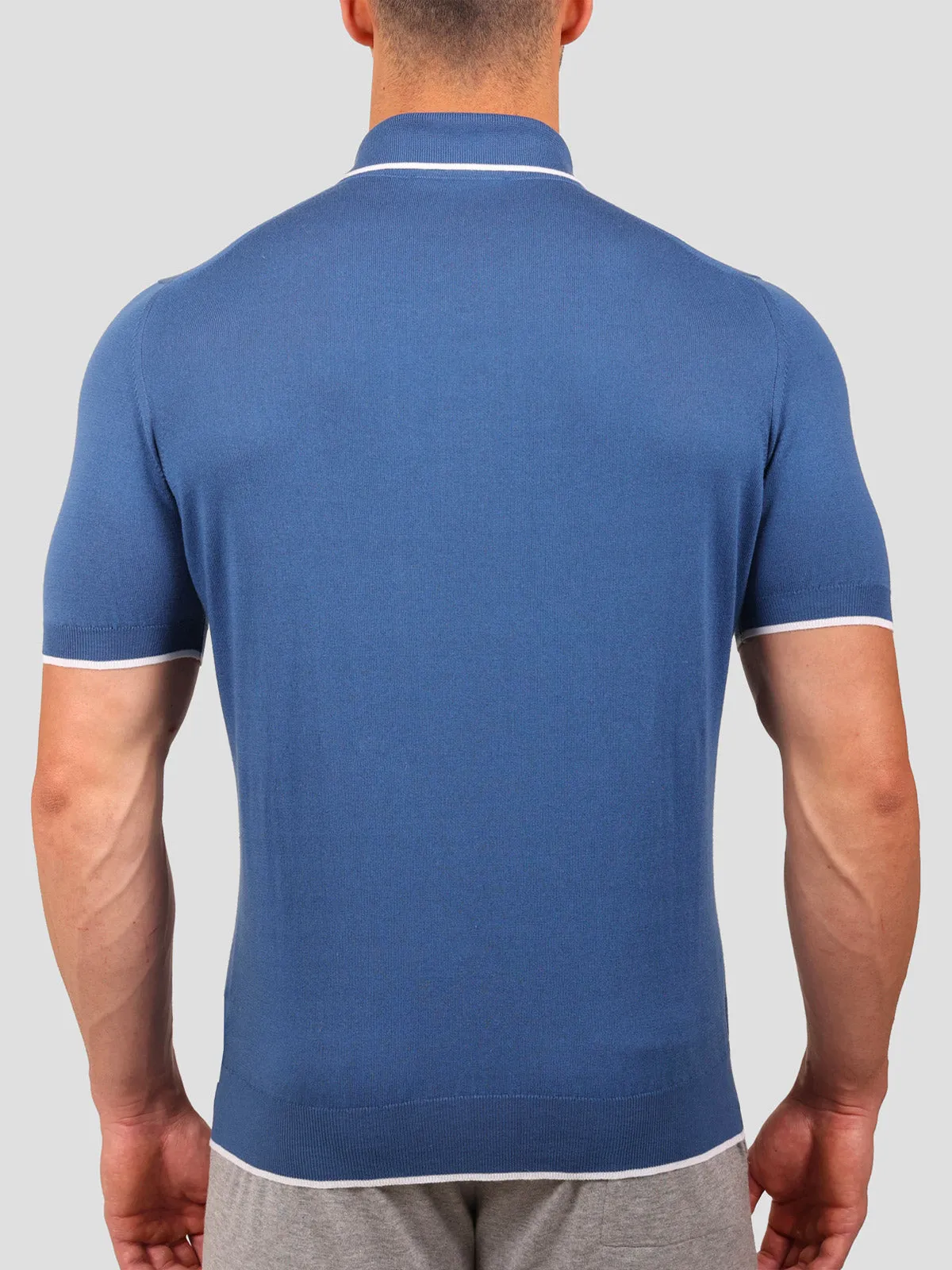 Maglia Polo 80% Cotone - 20% Seta Blu e Bianca