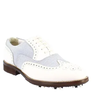 Scarpe golf uomo estive fatte a mano in pelle bianca e tessuto